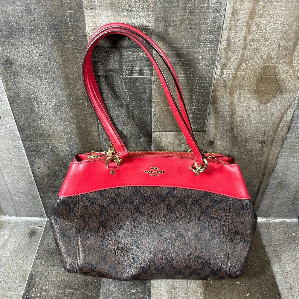 COACH BROOKE‎ CARRYALL IN SIGNATURE CANVAS (F26139) Brown True Red